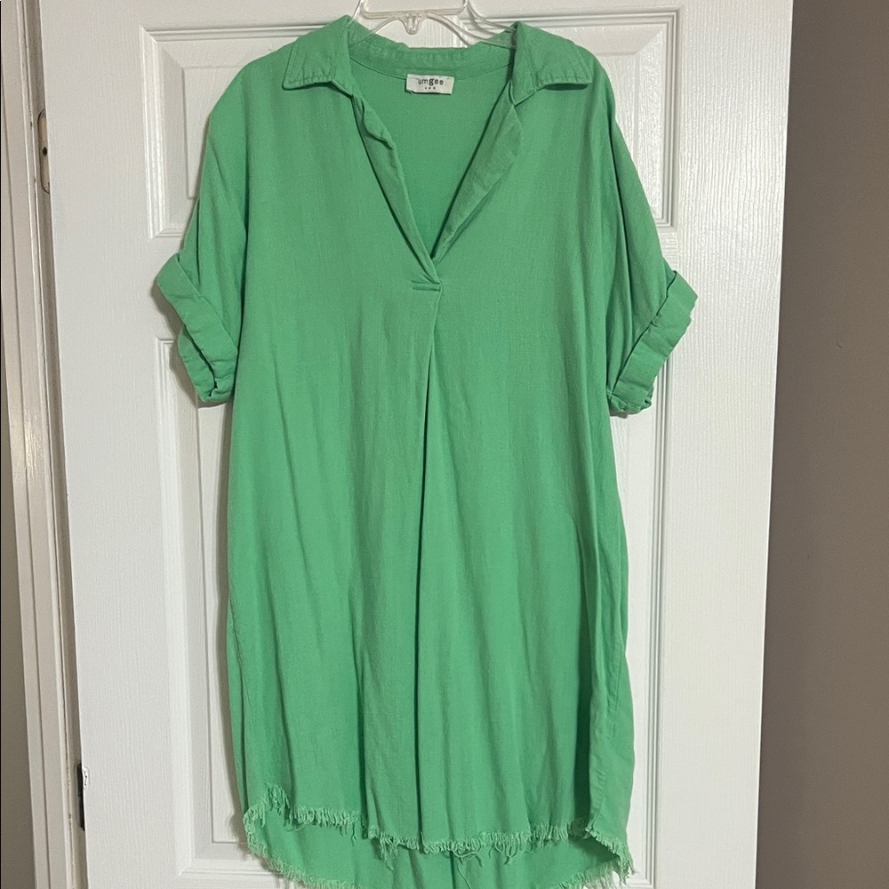 Umgee Green Midi Shirt Dress